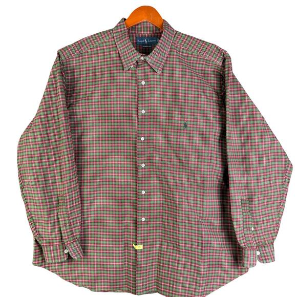 Ralph Lauren Classic Fit Check Shirt Plaid Striped L/S Shirt Red‎ Green Mens 2XB - Picture 1 of 7